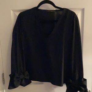 Zara black blouse with bows on the sleeve